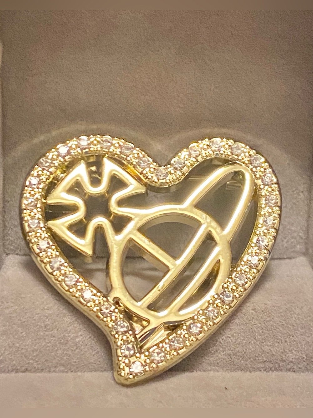 Fashion Jewelry Gold Heart Planet Crystal Luxury Brooch
